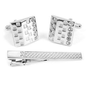 Silver Cufflink & Tie Bar Set